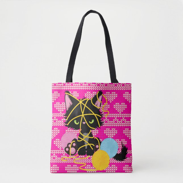 Tote Bag Funny Cat Tricot Projets (Devant)