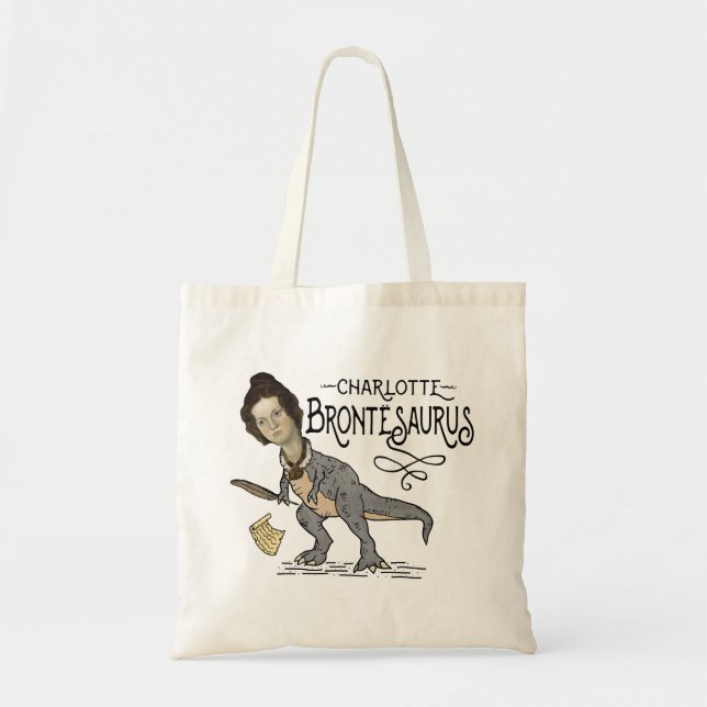 Tote Bag Funny Charlotte Bronte Saurus Dinosaur Book Reader (Devant)
