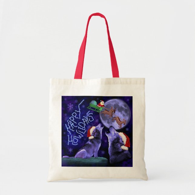 Tote Bag Funny Christmas Wolf Pun Howlidays Humour (Devant)