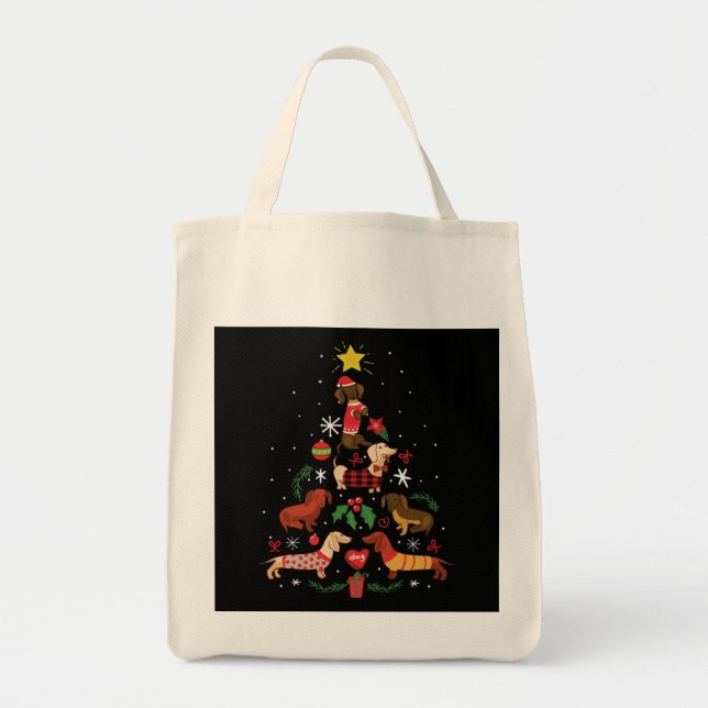Tote Bag Funny Dachshund sapin de Noël (Devant)