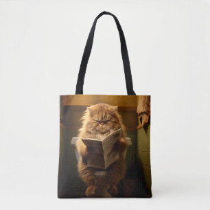 Tote Bag Funny Fat Cat Lecture journal sur Toilet