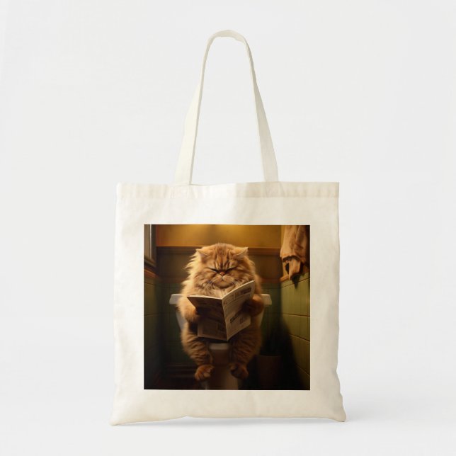 Tote Bag Funny Fat Cat Lecture journal sur Toilet (Devant)
