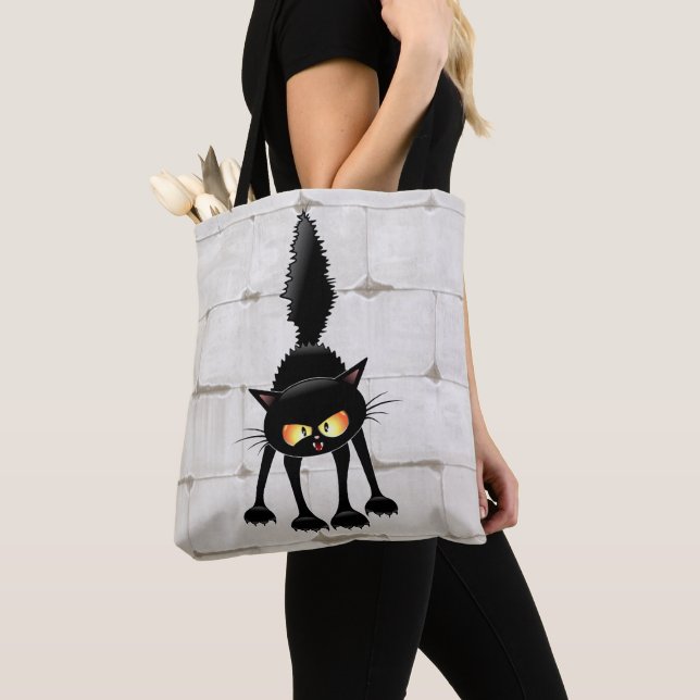 Tote Bag Funny Fierce Black Cat Cartoon  (De près)