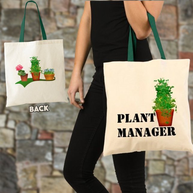 Tote Bag Funny Floral Plante Manager Conception avant et ar (This fun tote bag is a sweet gift idea for the gardener or special person with a green thumb.)