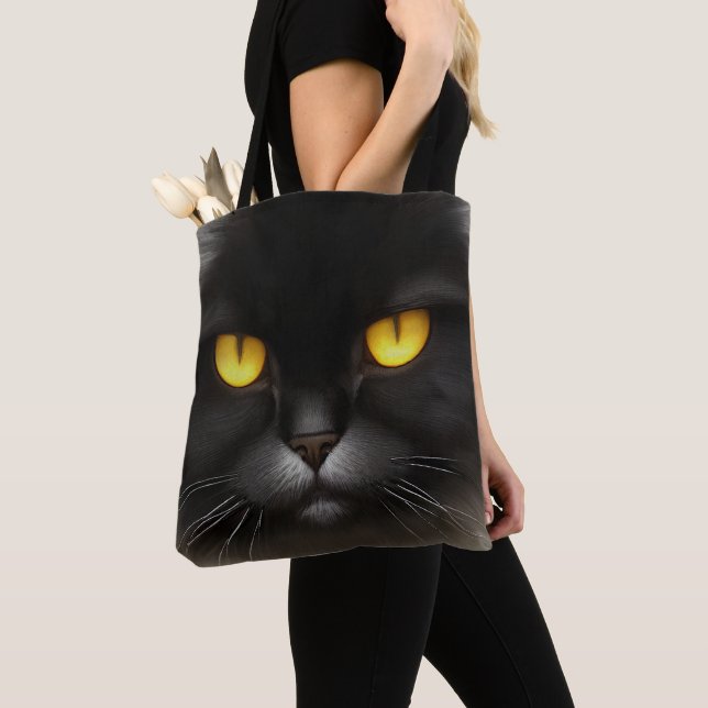 Tote Bag Funny Fluffeux noir Perse noir chaton visage (De près)