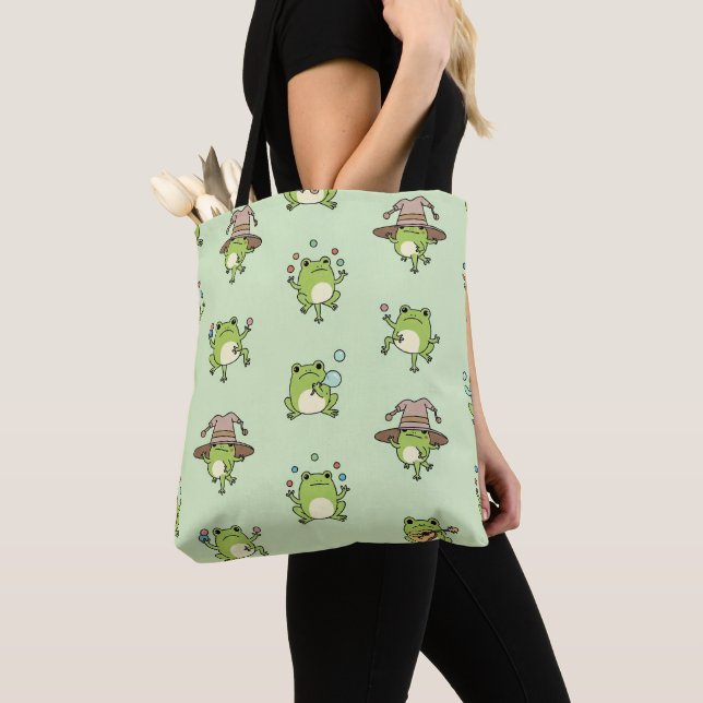 Tote Bag Funny Frogs on the Go (De près)