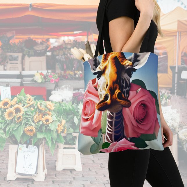 Tote Bag Funny Giraffe et Surreal Rose (Créateur téléchargé)