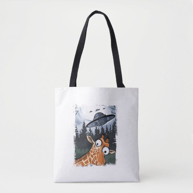 Tote Bag Funny Giraffe UFO Zoo Animal Weird Meme Graphique  (Devant)