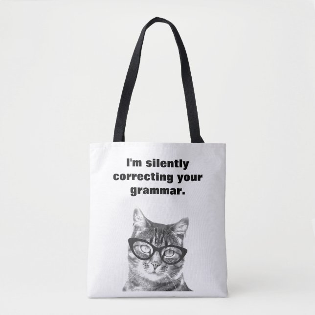 Tote Bag Funny grammaire police chat enseignant école prima (Devant)