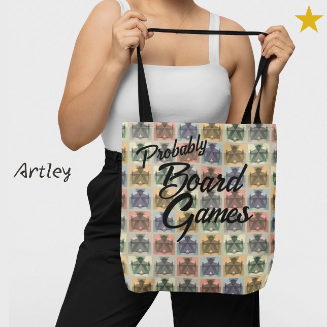 Tote Bag Funny Grey Pastel Meeple Checkboard Jeu (Créateur téléchargé)