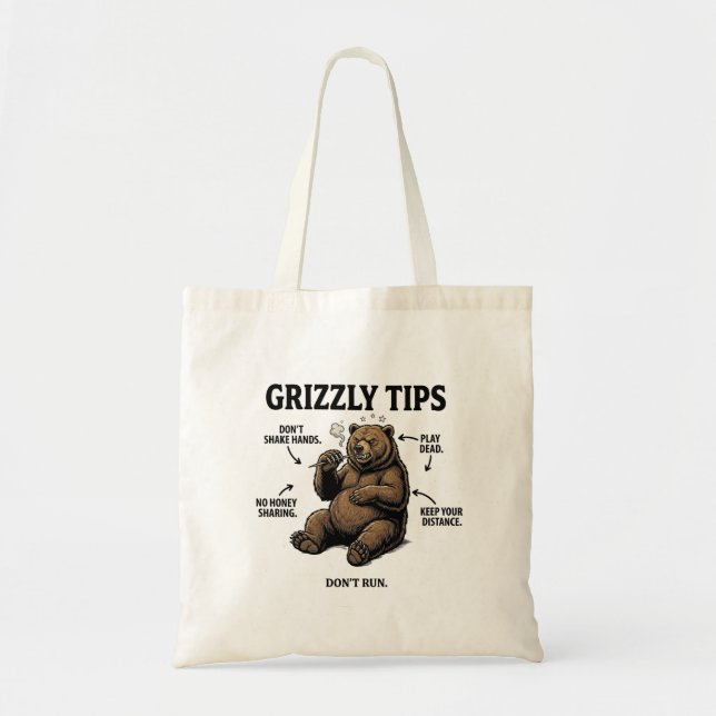 Tote Bag Funny Grizzly Bear Survival Tips Outdoor Humor (Devant)