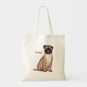 Tote Bag Funny happy pug dog cartoon illustration
