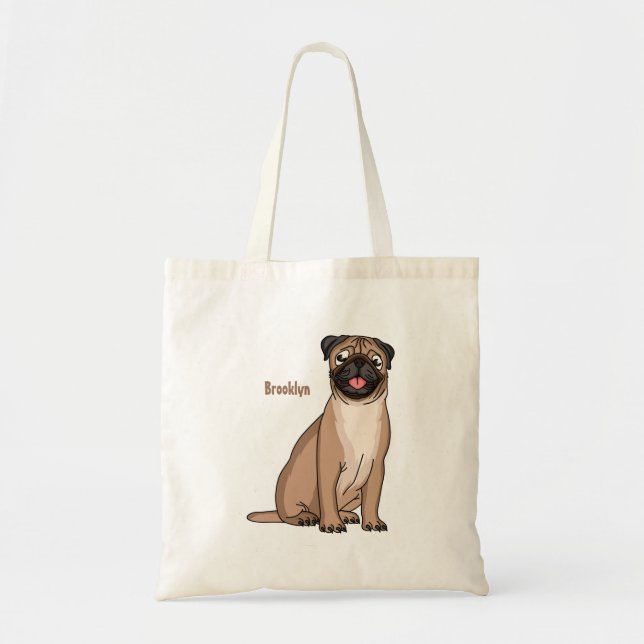 Tote Bag Funny happy pug dog cartoon illustration (Devant)