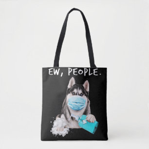Tote Bag Funny husky chev dog wearing a face mask