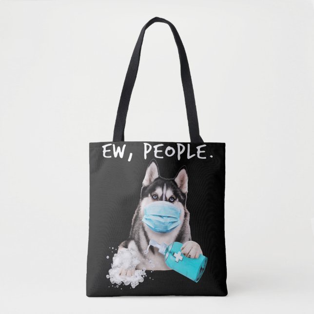 Tote Bag Funny husky chev dog wearing a face mask (Devant)