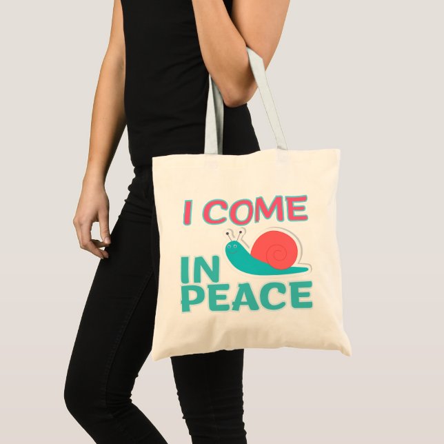 Tote Bag Funny "I com in peace" Funny Quote Matching Couple (Devant (produit))