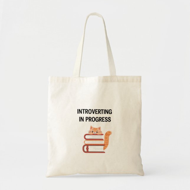 Tote Bag Funny "Introvert in Progress" with Cat (Devant)