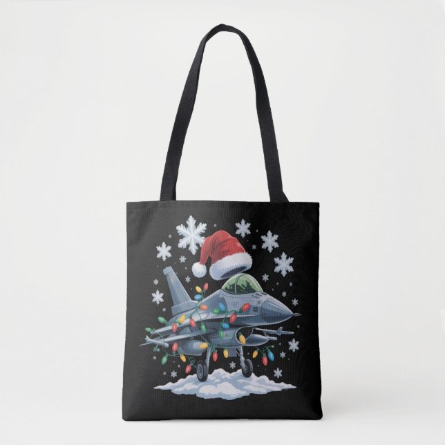 Tote Bag Funny Jet Fighter Military Christmas Holiday Xmas (Devant)