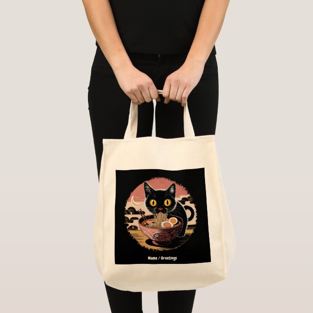 Tote Bag Funny Kawaii Chat Manger Ramen nouilles mignonnes  (Devant (produit))