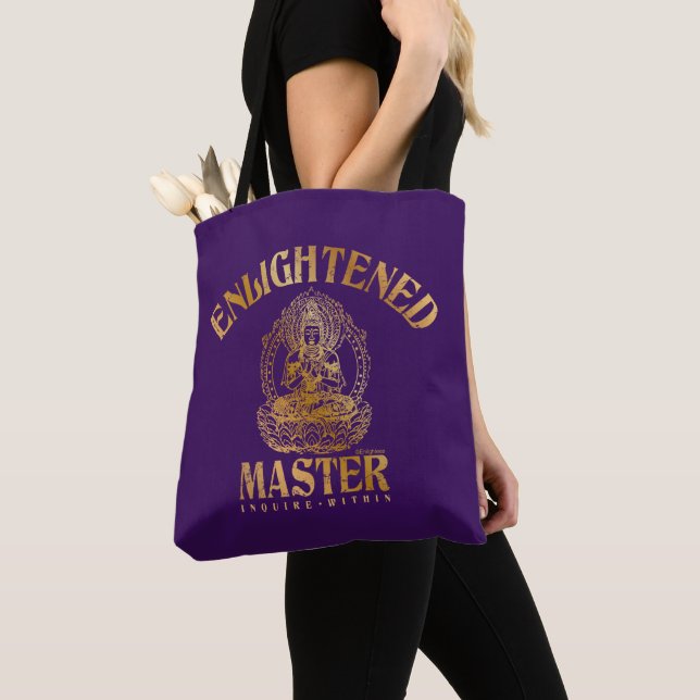Tote Bag Funny "Maître éclairé" Faux Gold sur violet (De près)