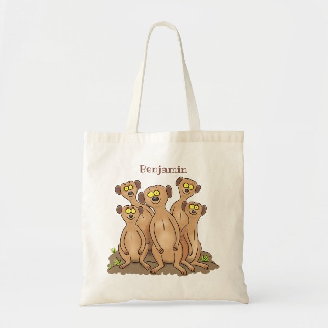Tote Bag Funny meerkat family cartoon illustration (Devant)
