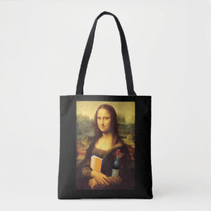 Tote Bag Funny Mona Lisa Livre et vin