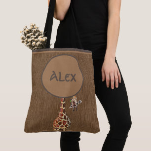 Tote Bag Funny Peeking Giraffe Monogramme Fourre-tout