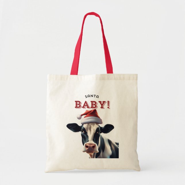 Tote Bag Funny Père Noël bébé Noël Holstein vache (Devant)