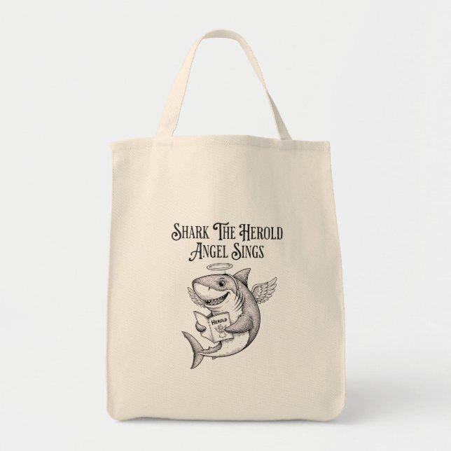 Tote Bag Funny Quirky Shark The Harold Angel Sing Christmas (Devant)