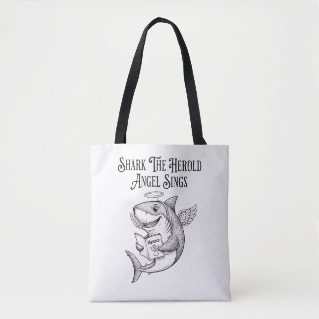 Tote Bag Funny Quirky Shark The Harold Angel Sing Christmas (Devant)