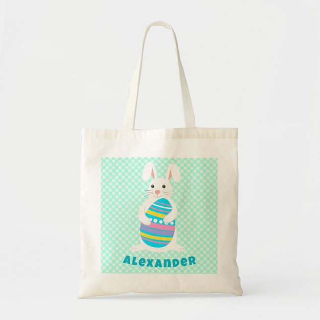 Tote Bag Funny Rabbit Chasse aux oeufs de Pâques personnali (Devant)