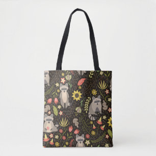Tote Bag Funny Raccoons Vintage Illustration Motif