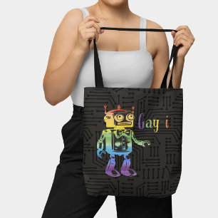 Tote Bag Funny Rainbow Gay pride AI Robot Pun Joke