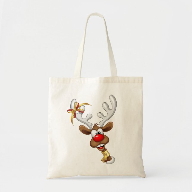 Tote Bag Funny Reindeer Peeking Christmas Meme  (Devant)