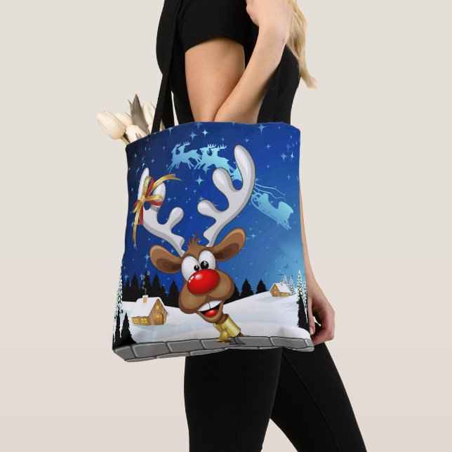 Tote Bag Funny Reindeer Peeking Christmas Meme  (De près)