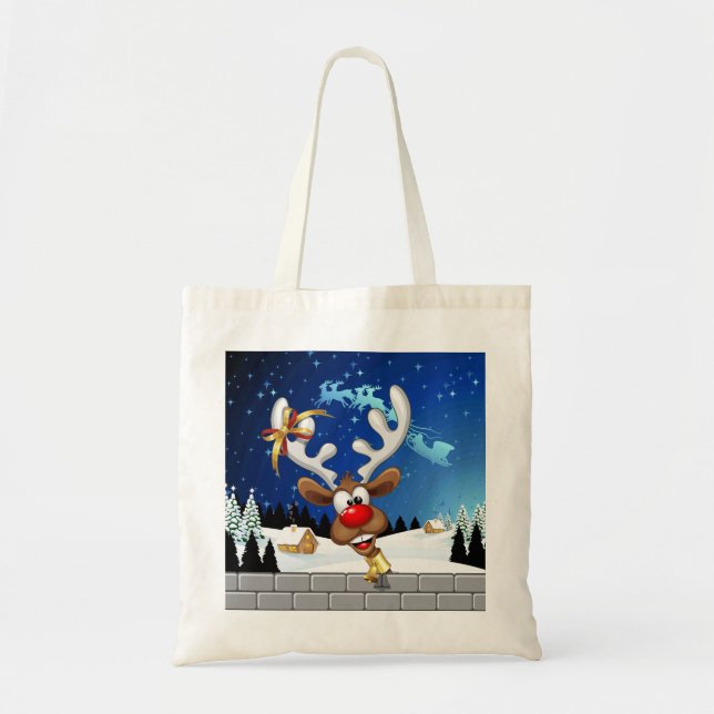 Tote Bag Funny Reindeer Peeking Christmas Meme  (Devant)