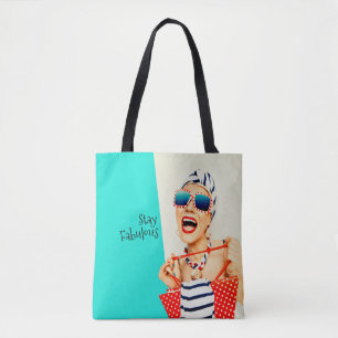 Tote Bag Funny Retro Fabulous Beach Lady dans les lunettes 