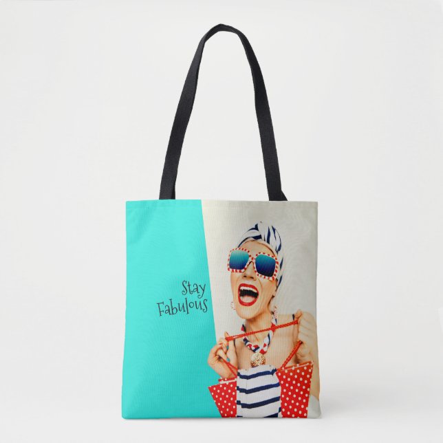 Tote Bag Funny Retro Fabulous Beach Lady dans les lunettes  (Devant)
