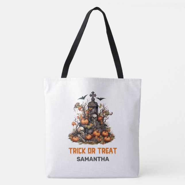 Tote Bag Funny rétro Halloween Grave éffrayante avec des sq (Devant)