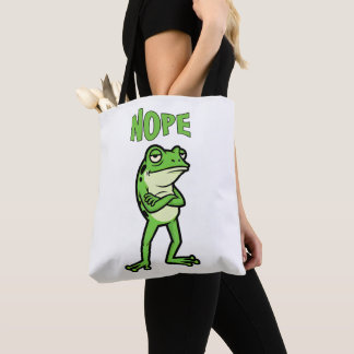 Tote Bag Funny Sassy Frog Nope, Grumpy Toads Cartoon Illus