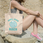 Tote Bag Funny Shell Ouais Beach Pun mignonne Turquoise<br><div class="desc">Shell Ouais Beach. Amusant humour de plage cadeau de vacances d'été avec un joli design de coquillage turquoise. J'adore les jolis puns et le texte turquoise cool.</div>
