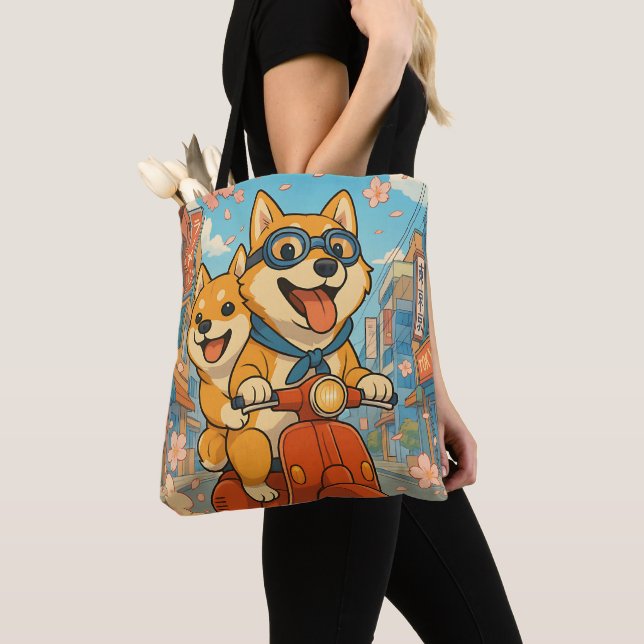 Tote Bag Funny Shiba Inu équitation (De près)