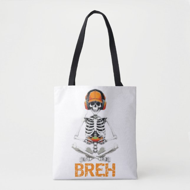 Tote Bag Funny Skeleton Gamer BRUH Jeu d'Halloween (Devant)