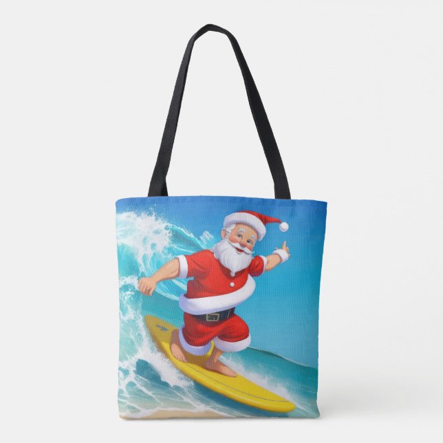 Tote Bag Funny Surfing Santa Claus (Dos)