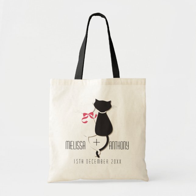 Tote Bag Funny Tails Chat Couple Monogram Mariage Fiançaill (Devant)