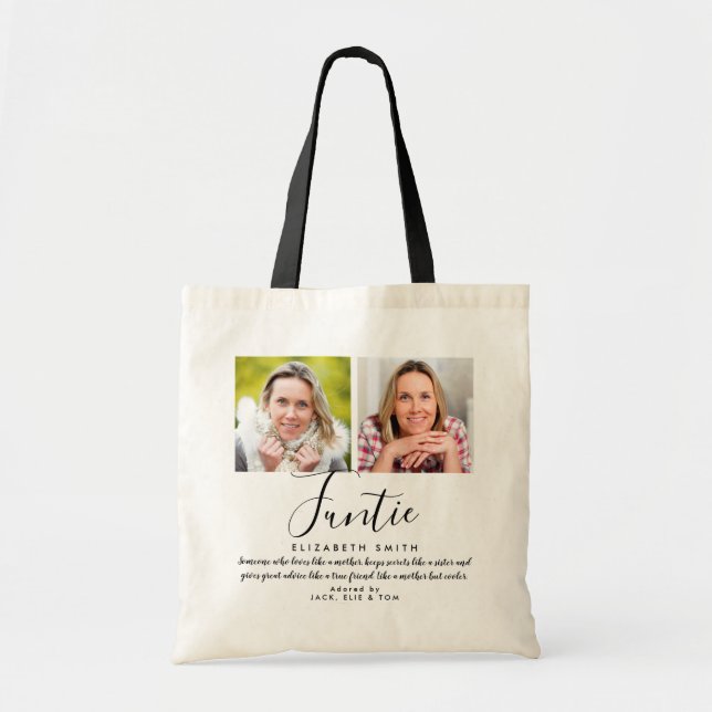 Tote Bag Funtie Modern Script Tante Citation Photo (Devant)