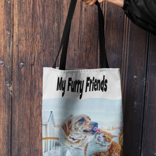 Tote Bag Furry Friends Cat and Dog Photo    (Créateur téléchargé)