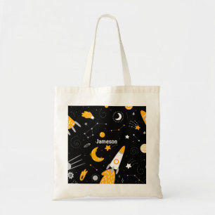 Tote Bag Fusées Lune Jaune Noire