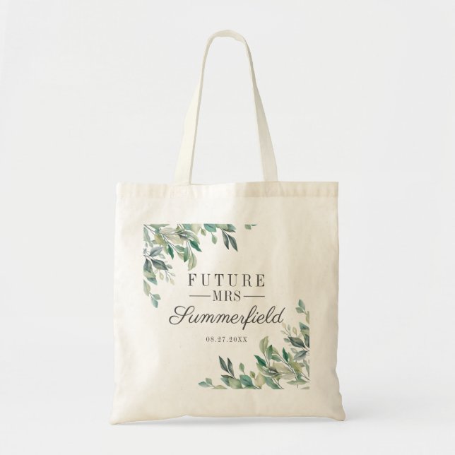 Tote Bag Futur Mme Fête des mariées Eucalyptus Script (Devant)