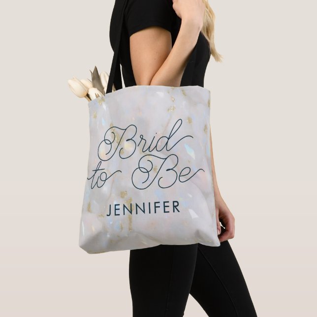 Tote Bag Future mariée élégant opale marbre pierre précieus (De près)